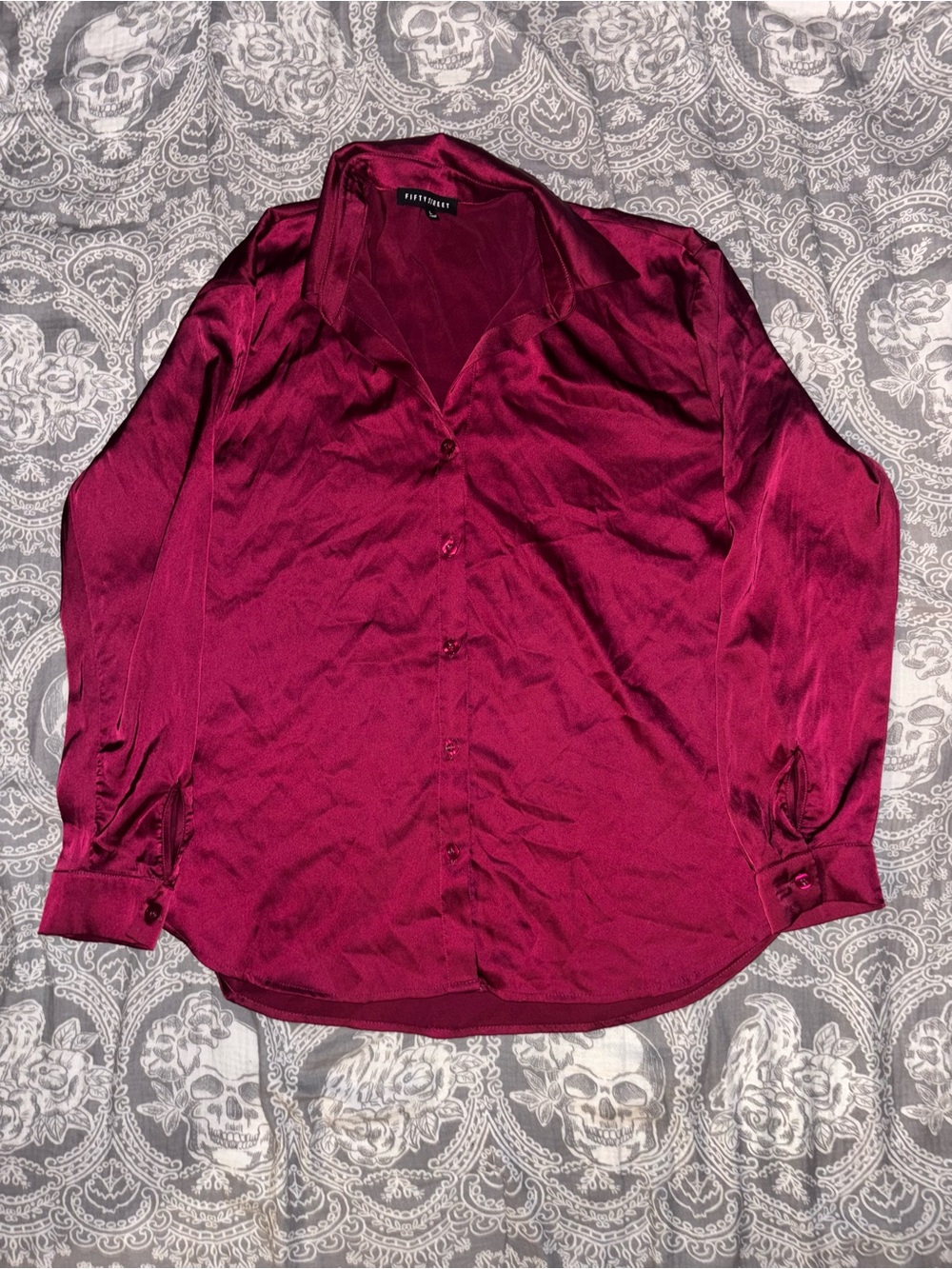 Fifth Sun Satin Button-Up Blouse in Deep Berry
